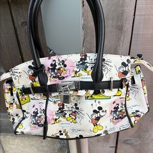 Disney Cartoon Print Satchel Handbag - White with Black Trim